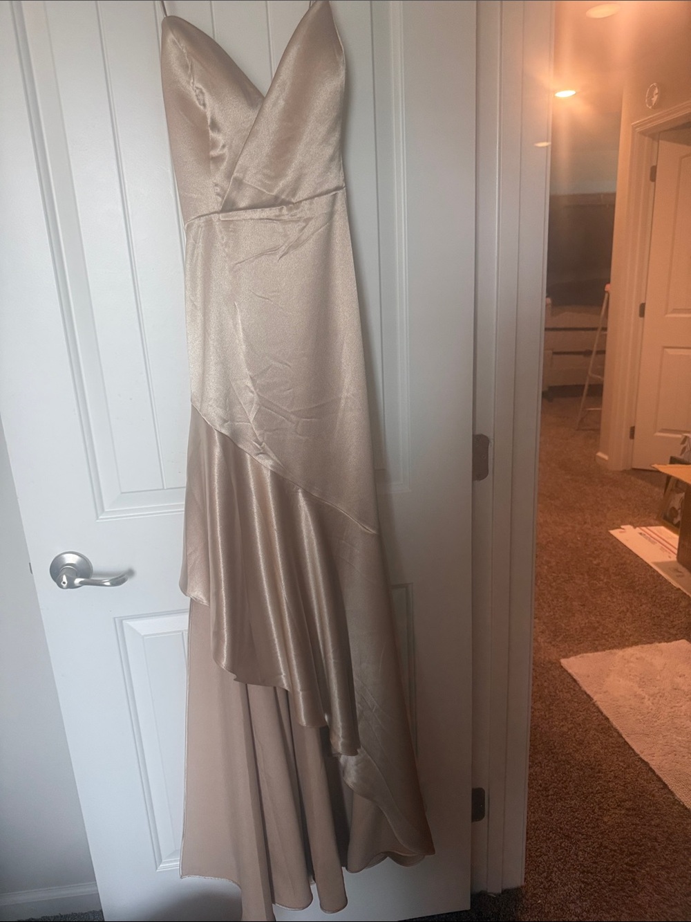 Gianni Bini Champagne Asymmetrical Satin Gown
